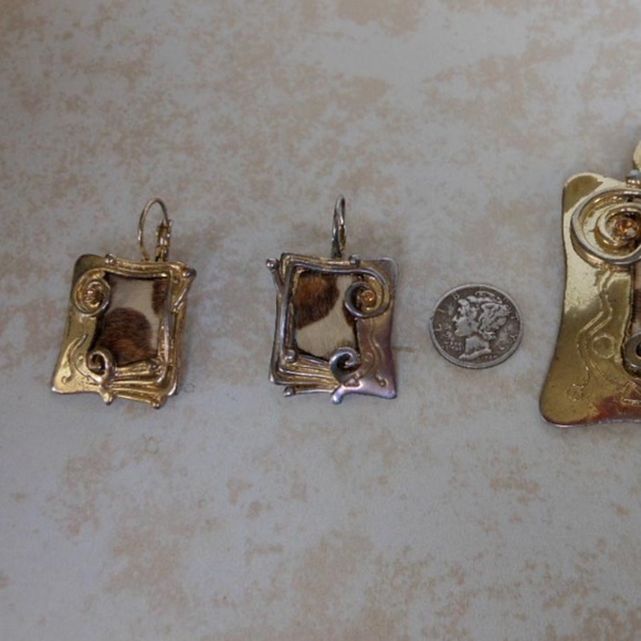 Vintage Pony Hair On Hide Demi Parure Set Jewelry - Picture 3 of 7